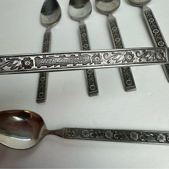 ❌SOLD❌Vintage Gold Standard Night Blossom Teaspoons Floral LOT OF 7 Japan Stainl - Picture 3 of 6